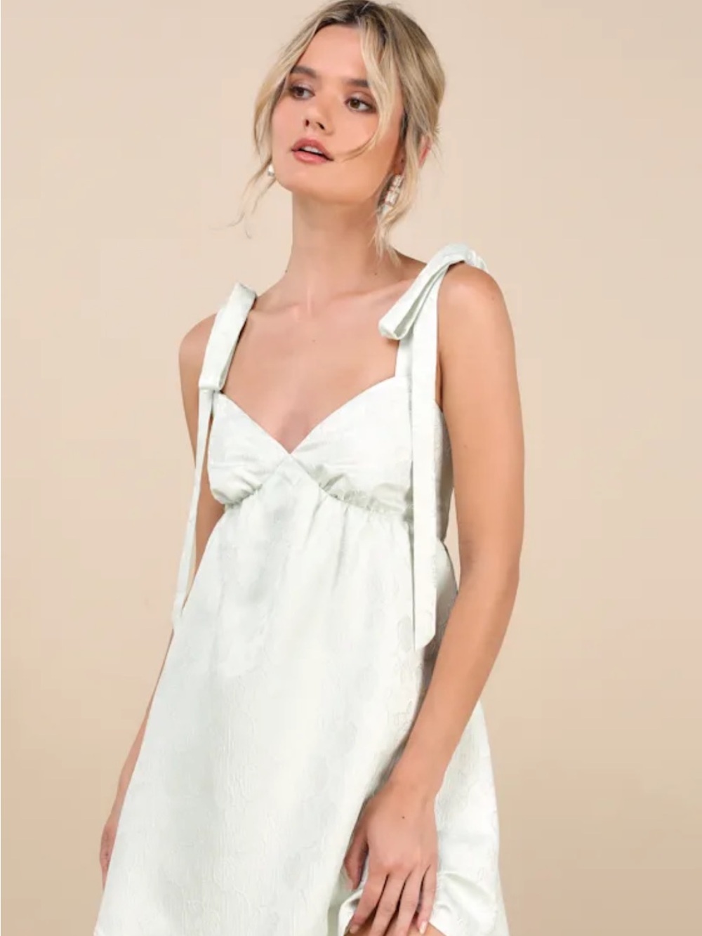 Lulu's Ivory Tie-Shoulder Mini Wedding Dress